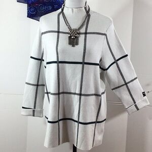 Tahari mock neck windowpane tunic sweater XL